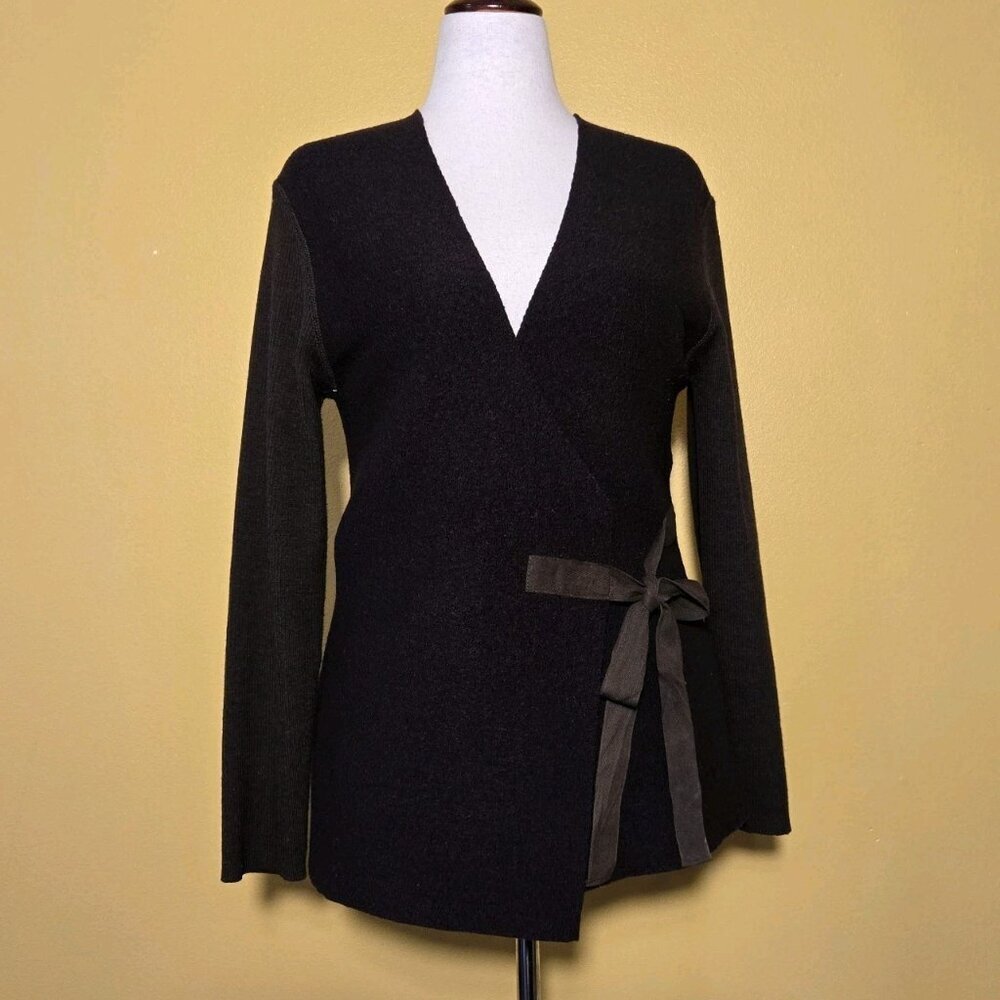 Silvia Novelli Merino Wool Wrap Longline Classic Layering‎ Sweater Womens Large
